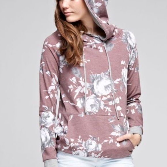 Mauve Gray Rose Floral Hoodie - Picture 5 of 8